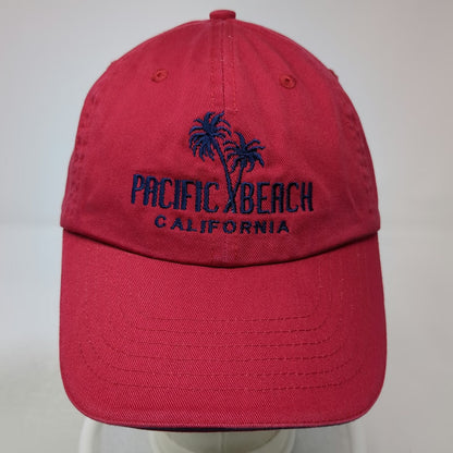 Red Baseball Cap OSFM Pacific Beach California Palm Trees Hat Adjustable Blue