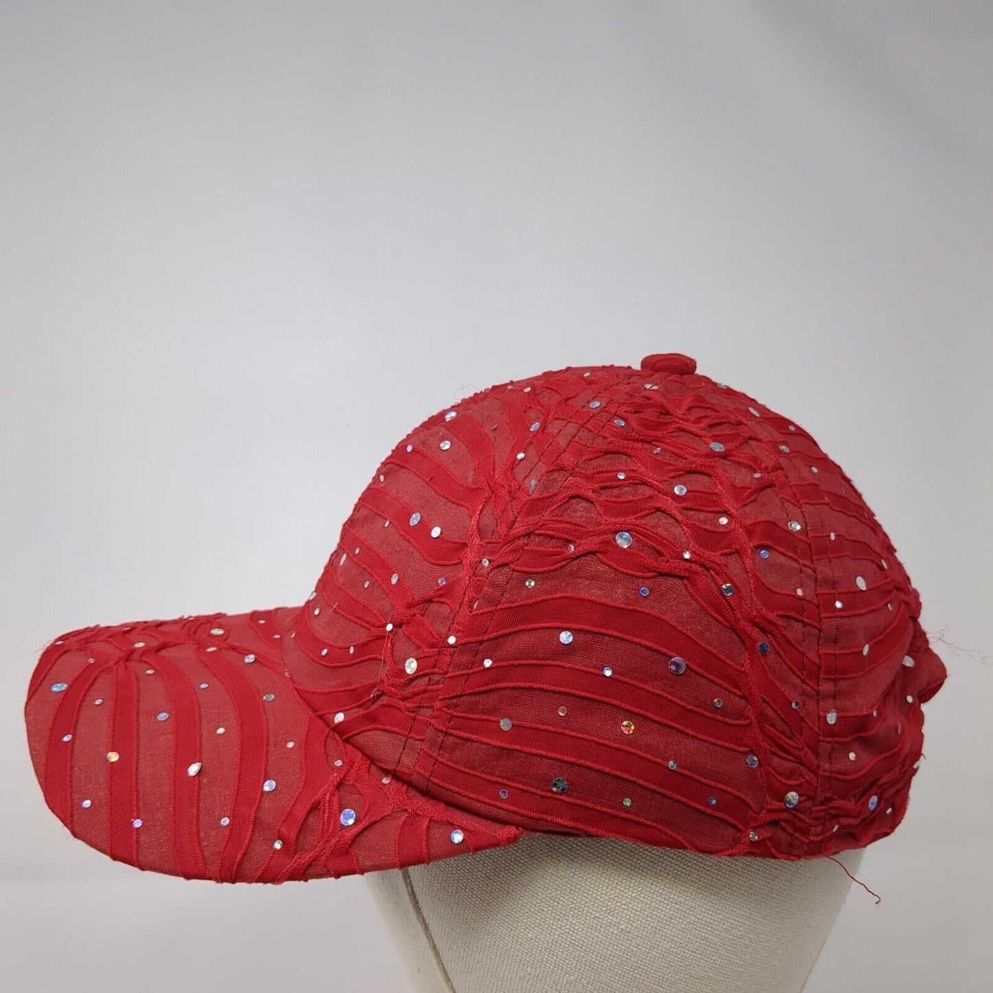 Glitter Sequin Strapback Hat Red One Size Adjustable Vented Holes 6 Panel