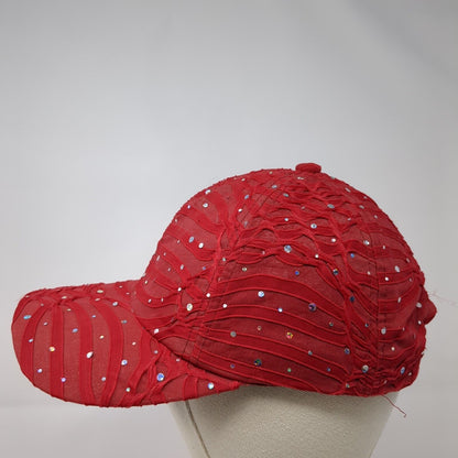 Glitter Sequin Strapback Hat Red One Size Adjustable Vented Holes 6 Panel