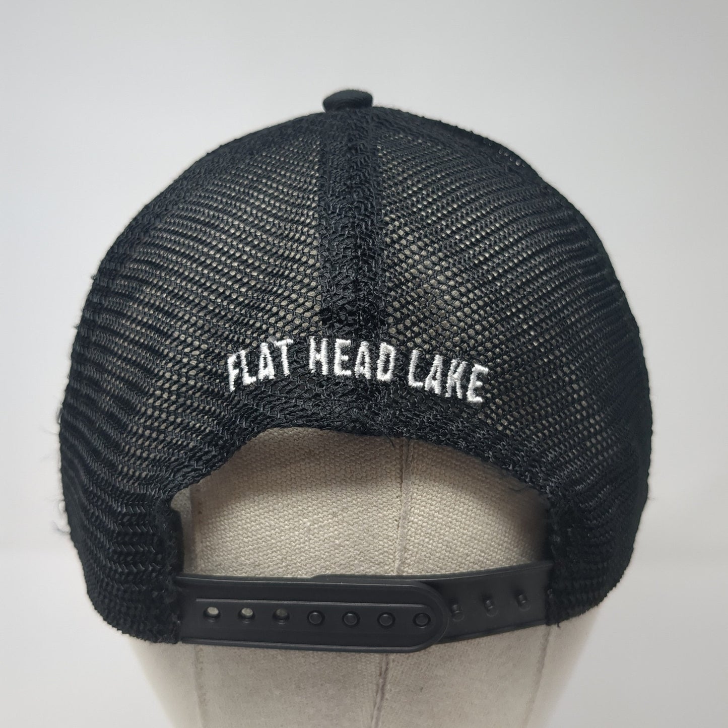 Spartan Flat Head Lake Montana Trucker Hat Black One Size Adjustable Mesh Back