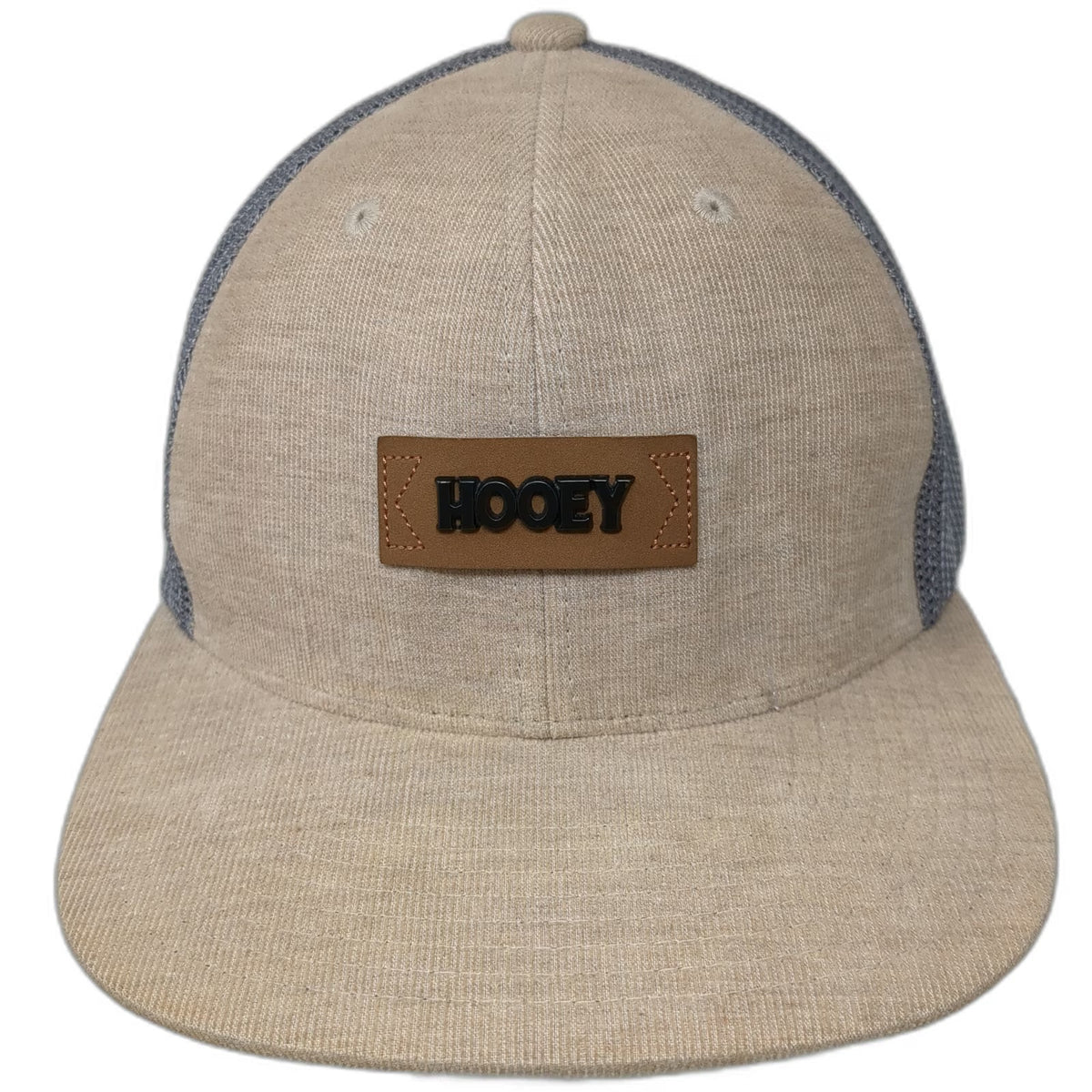 Hooey Snapback Beige One Size Trucker Mesh Back Leather Patch Flat Brim Hat