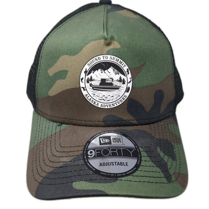 New Era Trucker Hat Green Camo One Size Sound to Summit Alaska Adventures 9FORTY