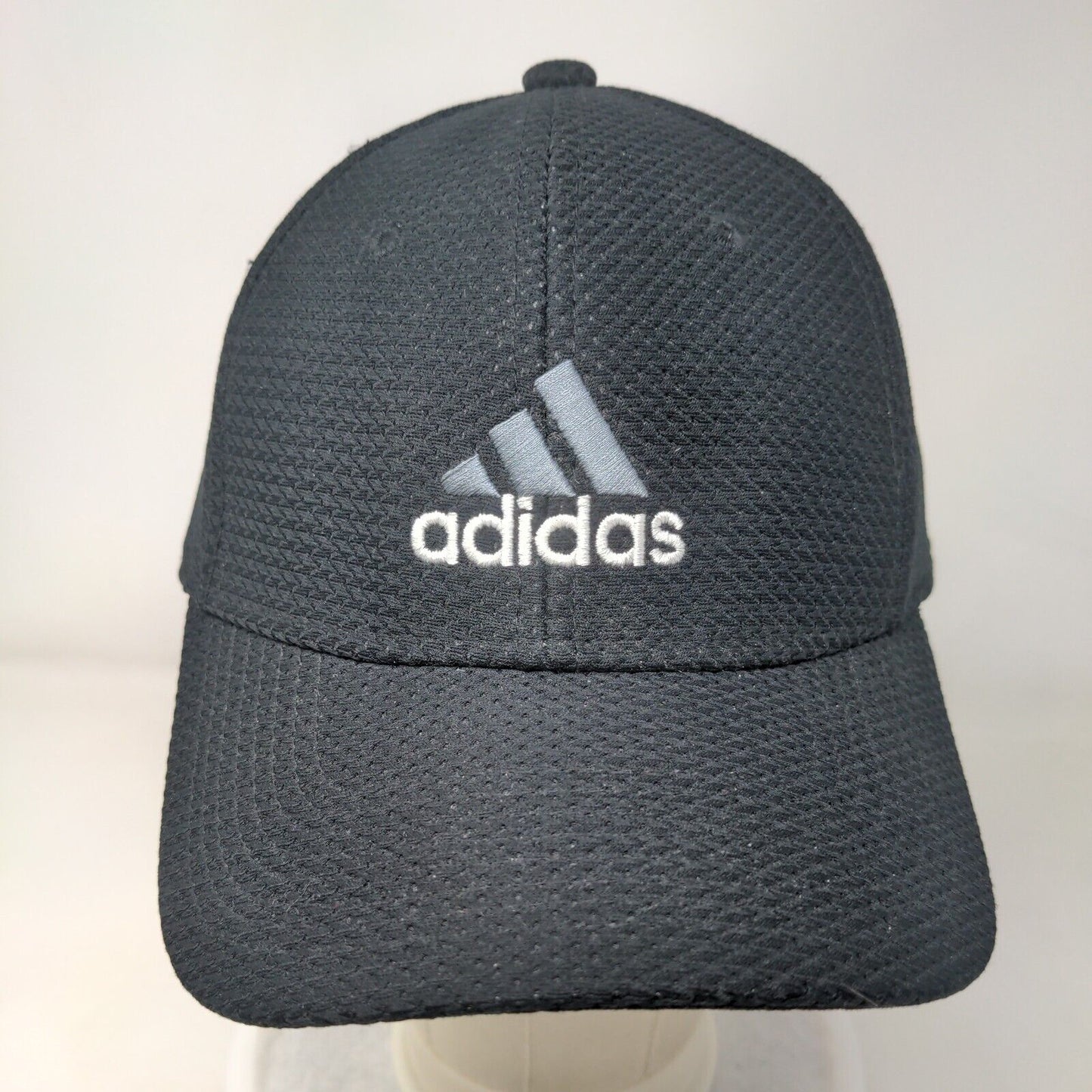 Adidas 3 Stripes Fitted Hat Black L/XL Embroidered 6 Panel Vent Holes