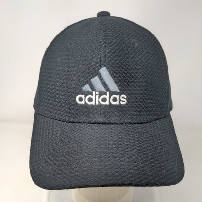 Adidas 3 Stripes Fitted Hat Black L/XL Embroidered 6 Panel Vent Holes