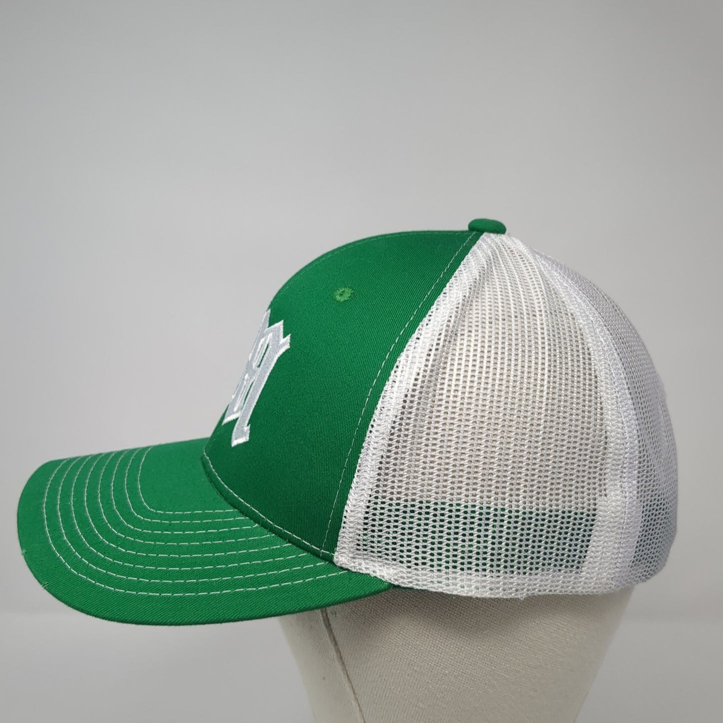 Old English Letter M Snapback Trucker Hat Green One Size Mesh Back