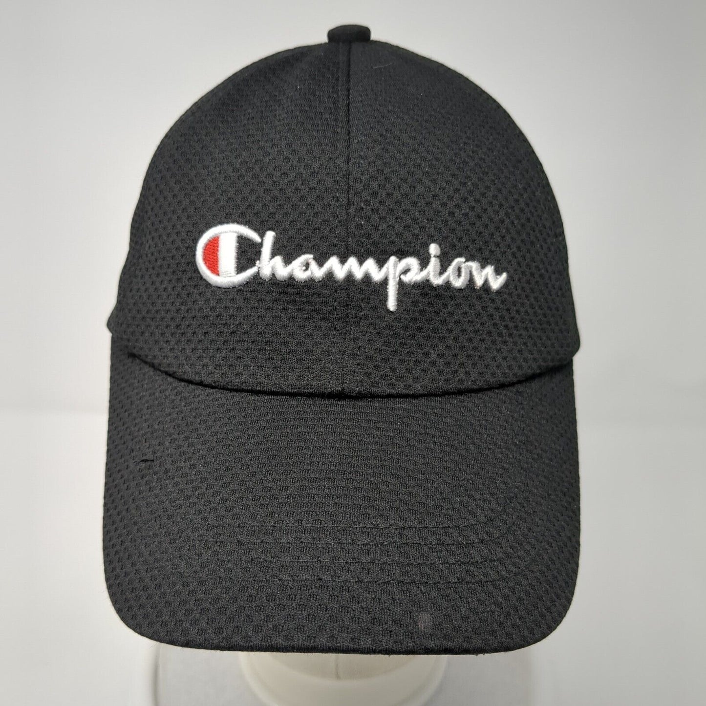 Champion Strapback Hat Black One Size Adjustable Embroidered 6 Panel