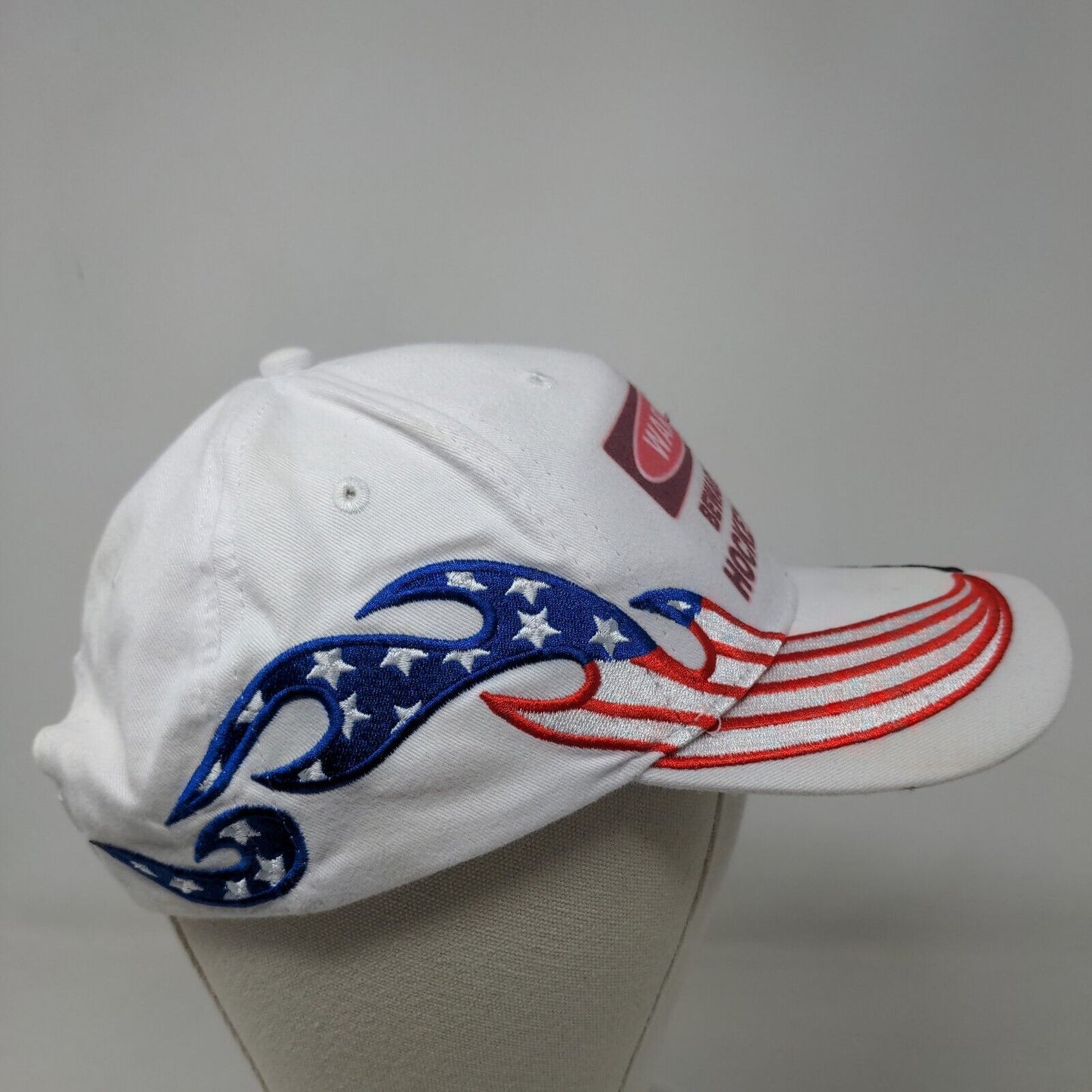 Otto Men's Strapback Hat White OSFM Embroidered Flags Beware Hockey Fanatic