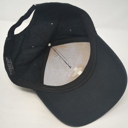 UltraClub Strapback Hat Black One Size Adjustable Embroidered Logo