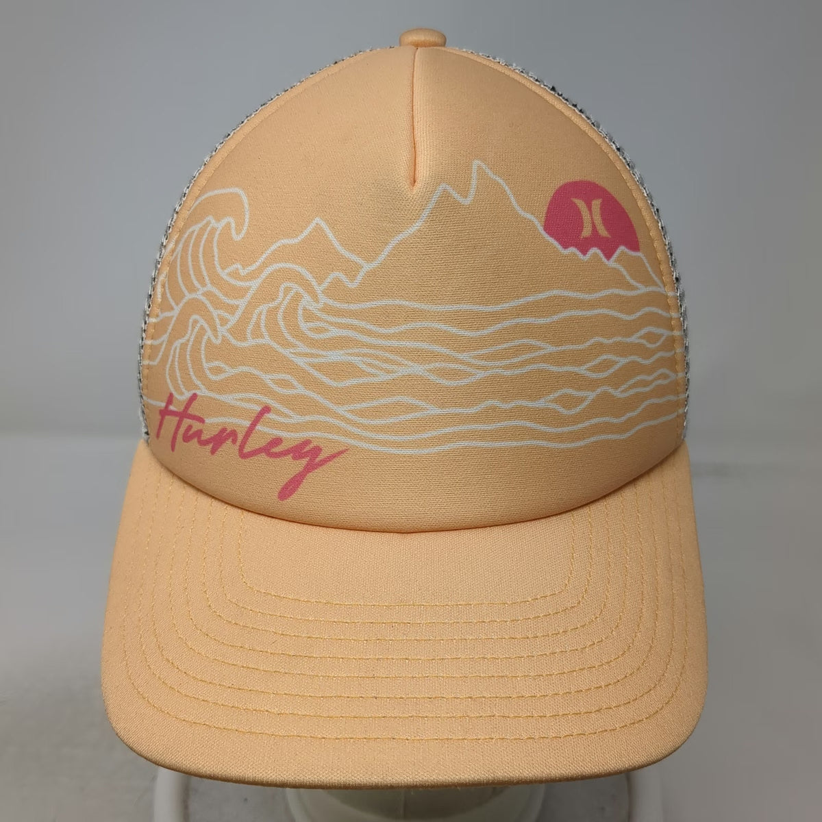 Hurley Trucker Hat Yellow One Size Mesh Snapback Wave Mountain Graphic Surf