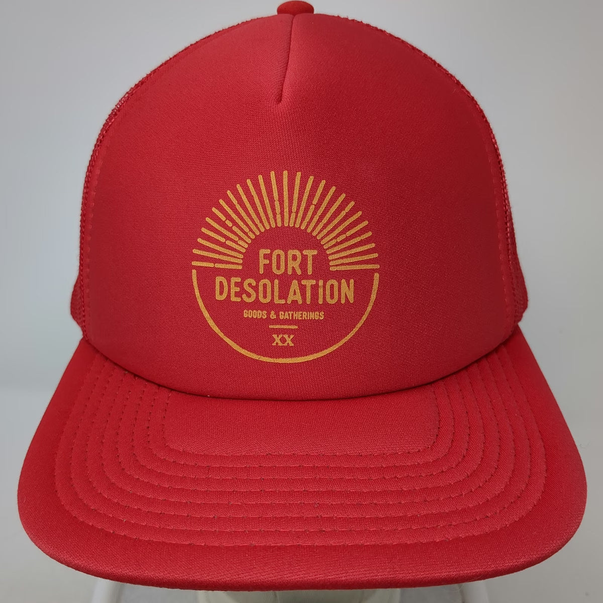Otto Trucker Hat Red One Size Fort Desolation Goods Gatherings Mesh Snapback