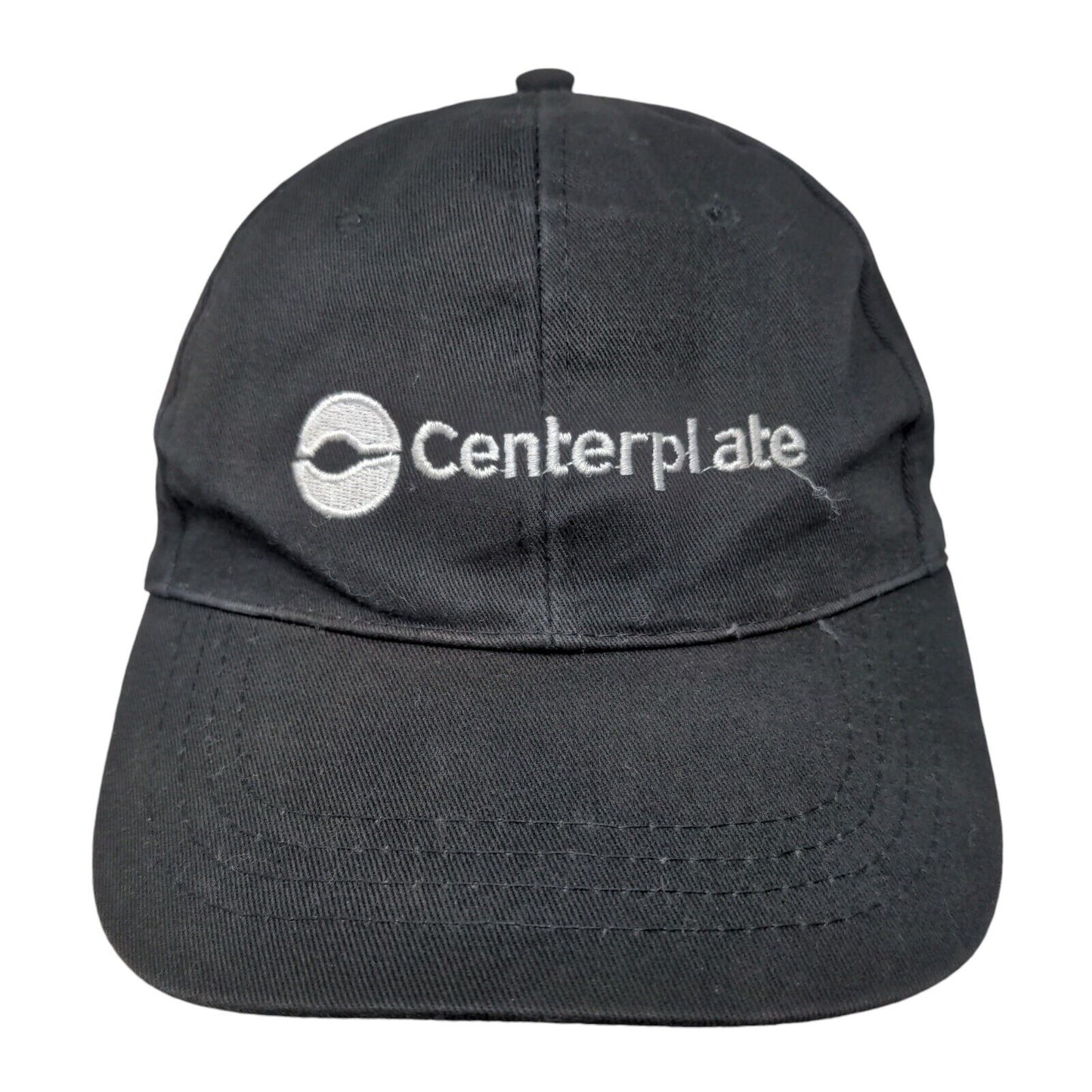 Centerplate Strapback Hat Black One Size Adjustable Embroidered 6 Panel