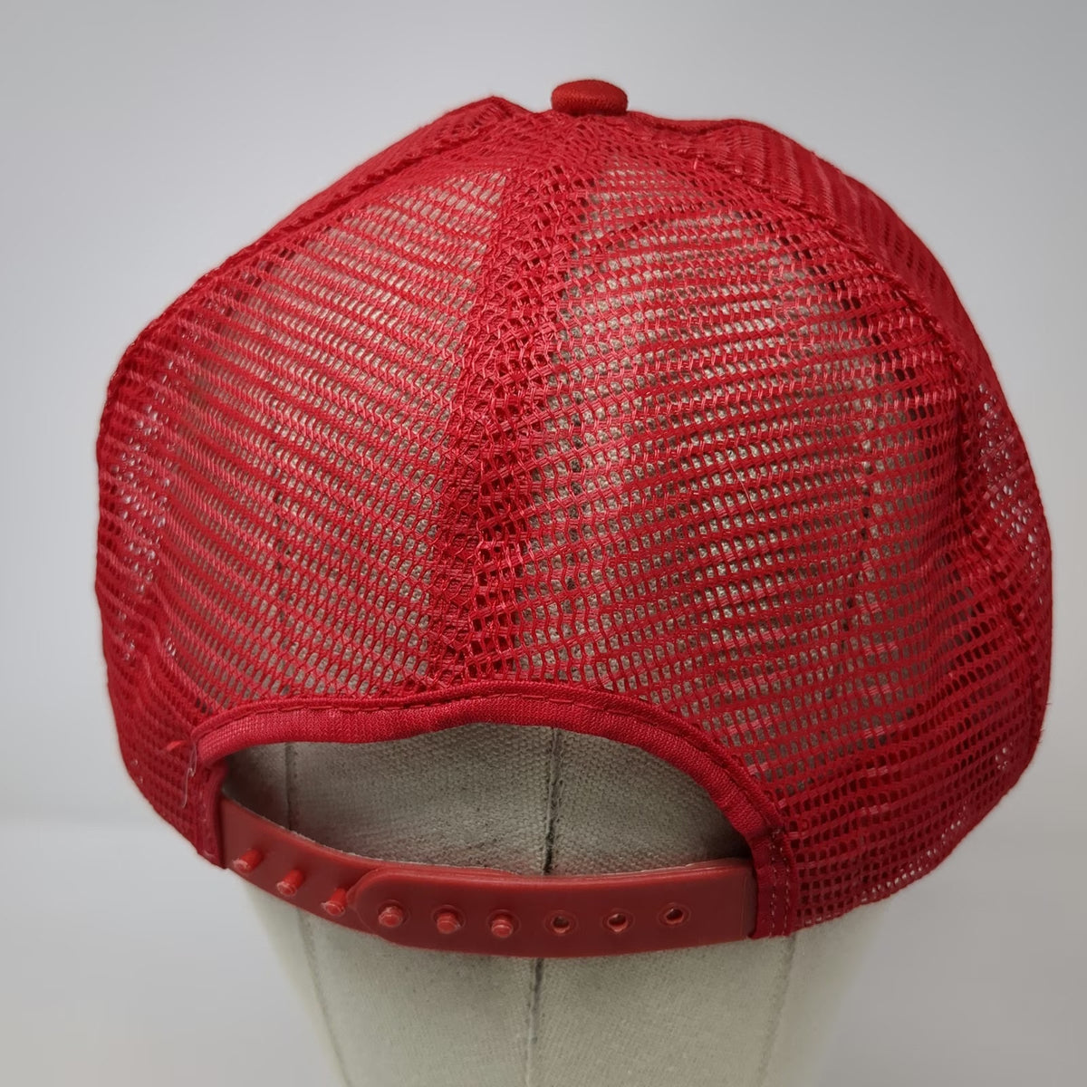 Canon Trucker Hat Red One Size Embroidered Logo Made in USA Mesh Back Snapback