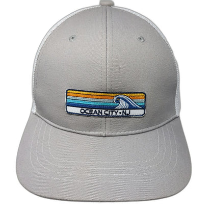 Triangle Trucker Hat Gray One Size Ocean City NJ Wave Patch Mesh Snapback Hat