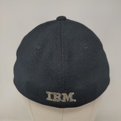 IBM Fitted Hat Black One Size Embroidered Logo Flexfit Yupoong