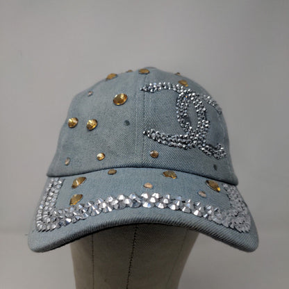 Capri Corn Women's Slideback Hat Blue Adjustable Rhinestones Shiny Accents