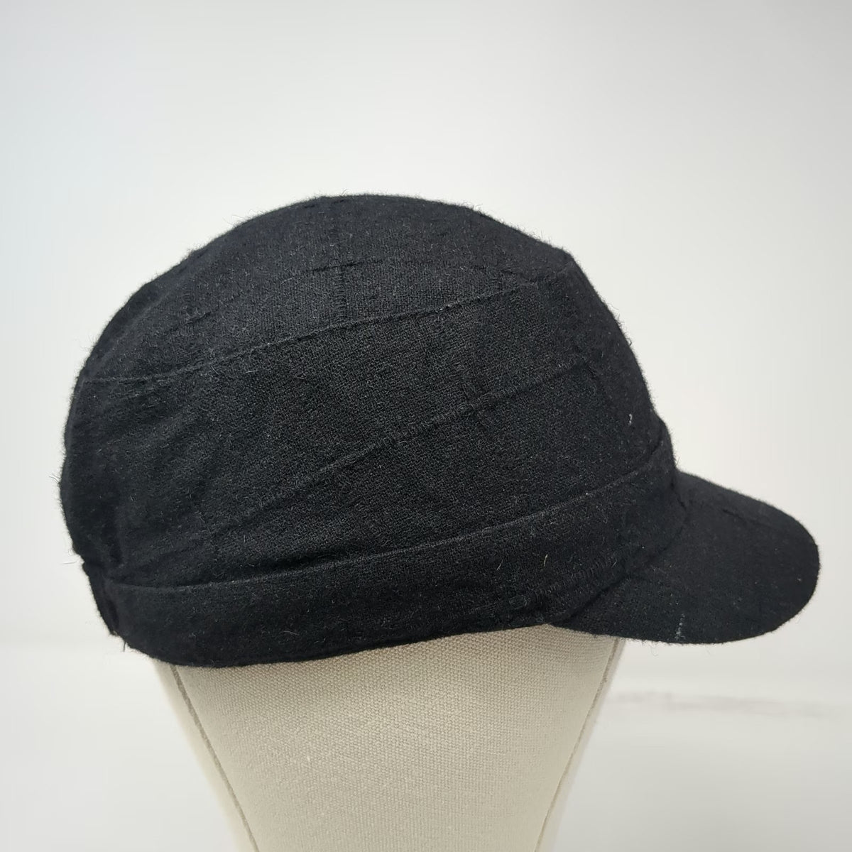 D&Y Army Cap Black One Size Wool Blend Decorative Buttons Elastic Back Hat Cadet
