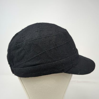 D&Y Army Cap Black One Size Wool Blend Decorative Buttons Elastic Back Hat Cadet