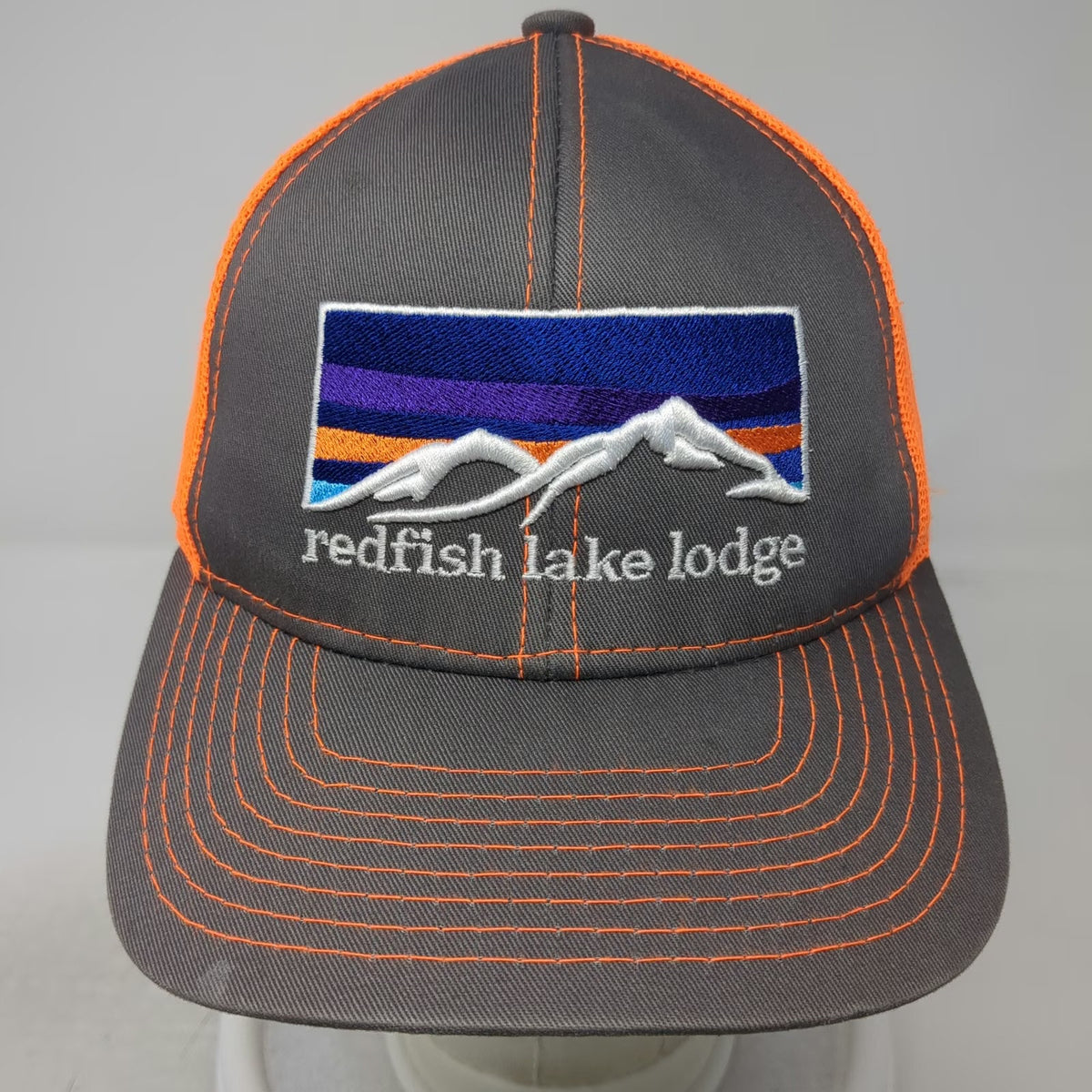 Outdoor Cap Baseball Cap Gray Orange One Size Redfish Lake Lodge Idaho Mesh Hat