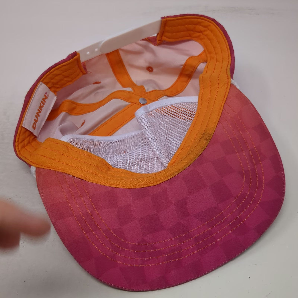 Dunkin' 5 Panel Orange Hat One Size Rope Checkered Gradient Snapback Polyester