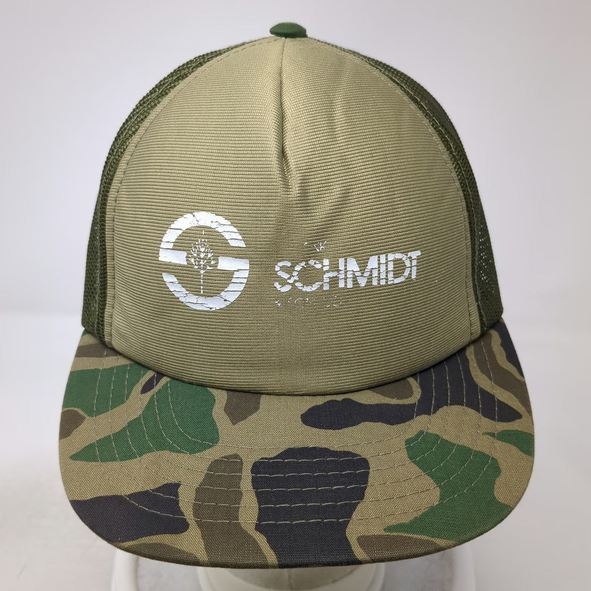 Schmidt 5 Panel Green Brown Black White One Size Hat Mesh Snapback Camo Tree