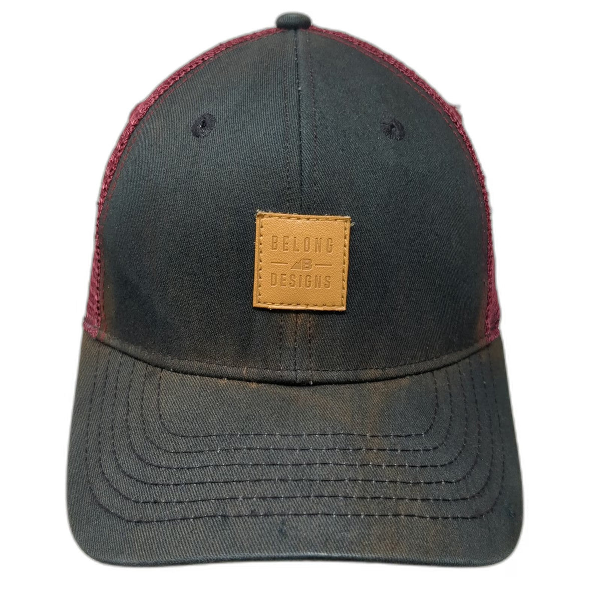 Belong Designs Trucker Hat Black Purple One Size Leather Patch Mesh Snapback