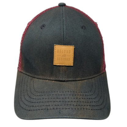 Belong Designs Trucker Hat Black Purple One Size Leather Patch Mesh Snapback