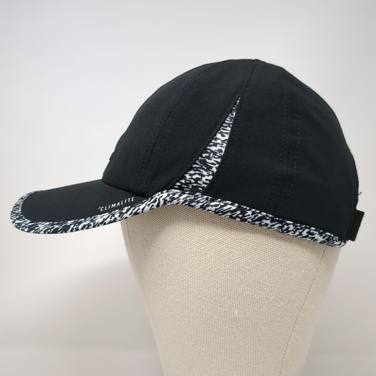 Adidas Baseball Cap Black One Size Climalite Patterned Trim Strapback Hat Rubber