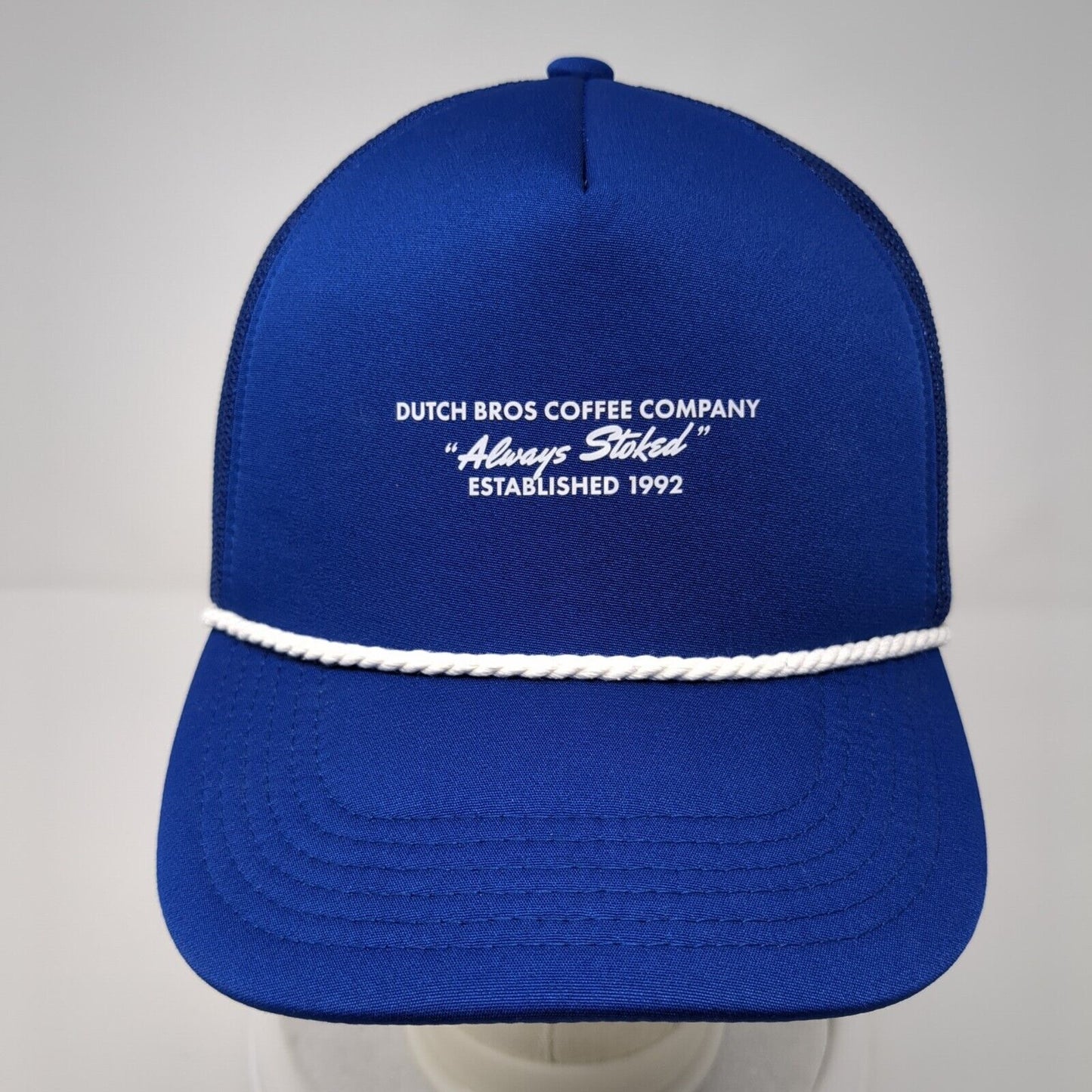 Dutch Bros Coffee Company Always Stoked Est. 1992 Trucker Hat Blue OS Mesh Rope