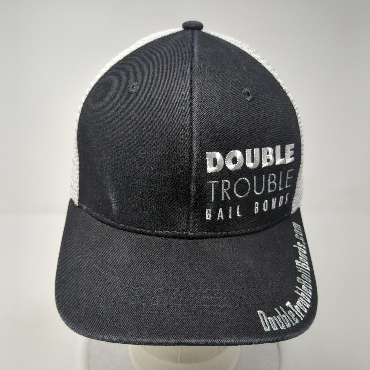 Double Trouble Bail Bonds Snapback Mesh Back Trucker Hat Black One Size