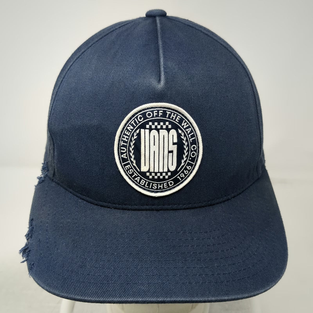 Vans 5 Panel Blue One Size Distressed Frayed Snapback Logo Patch Cotton Hat