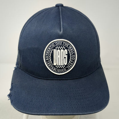 Vans 5 Panel Blue One Size Distressed Frayed Snapback Logo Patch Cotton Hat