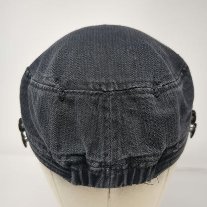 Elastafit Army Cap Black One Size Herringbone Twill Side Buttons Eyelets Hat