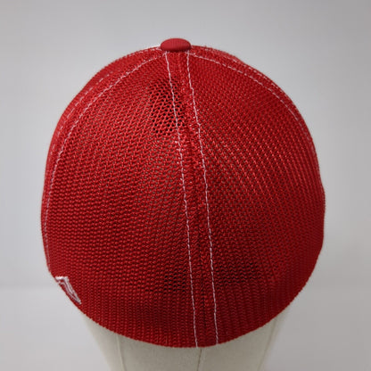Idaho State Map Fitted Mesh Back Trucker Hat Red 6 7/8-7 3/8 Flexfit
