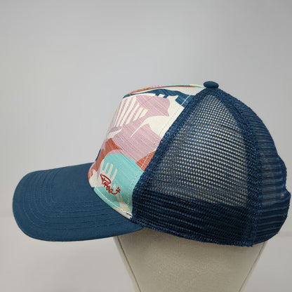 Prana Trucker Hat Blue One Size Mesh Back Tropical Pattern Snapback Curved Brim