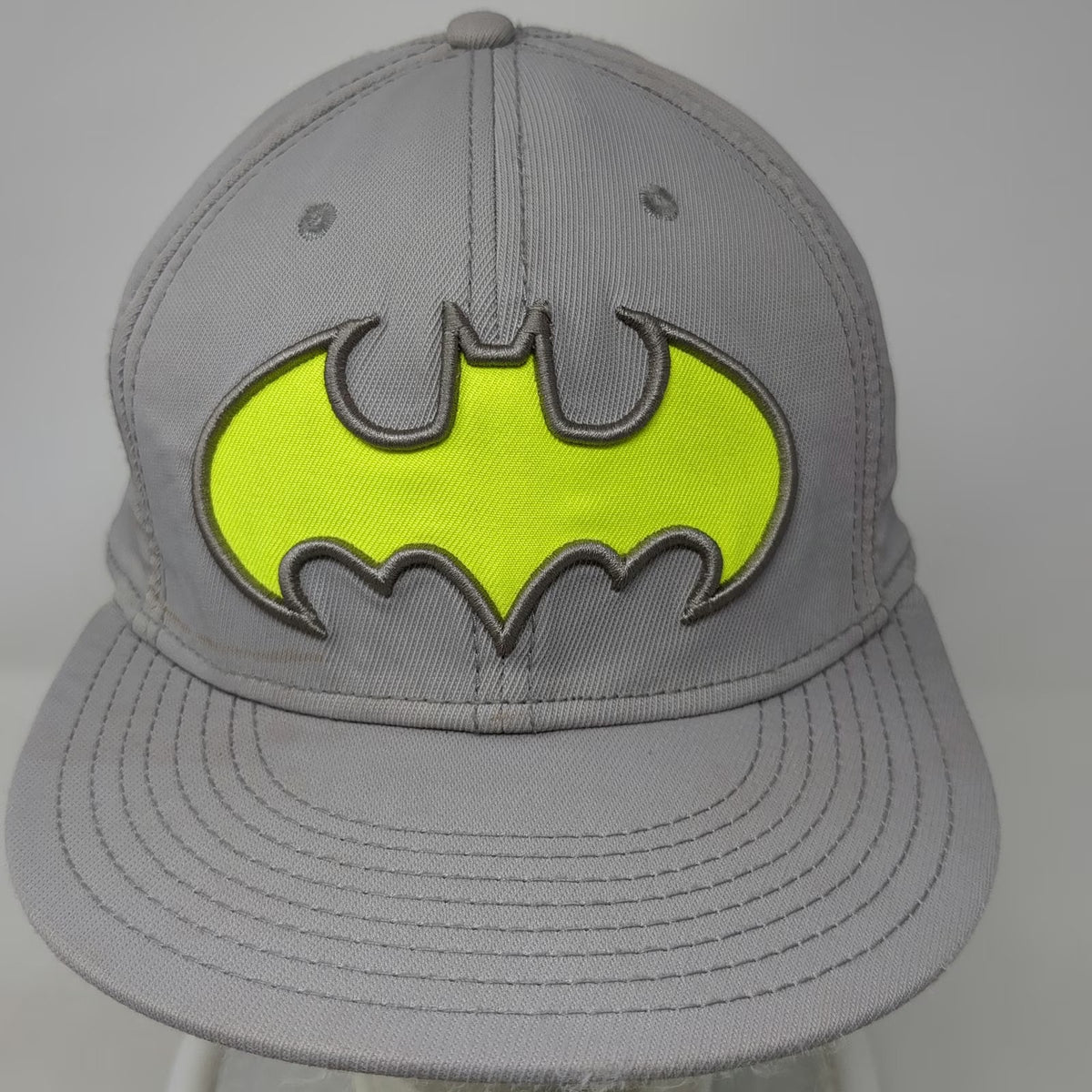 Batman Gray Yellow Baseball Cap One Size Flat Brim Stretch Fit Logo Hat
