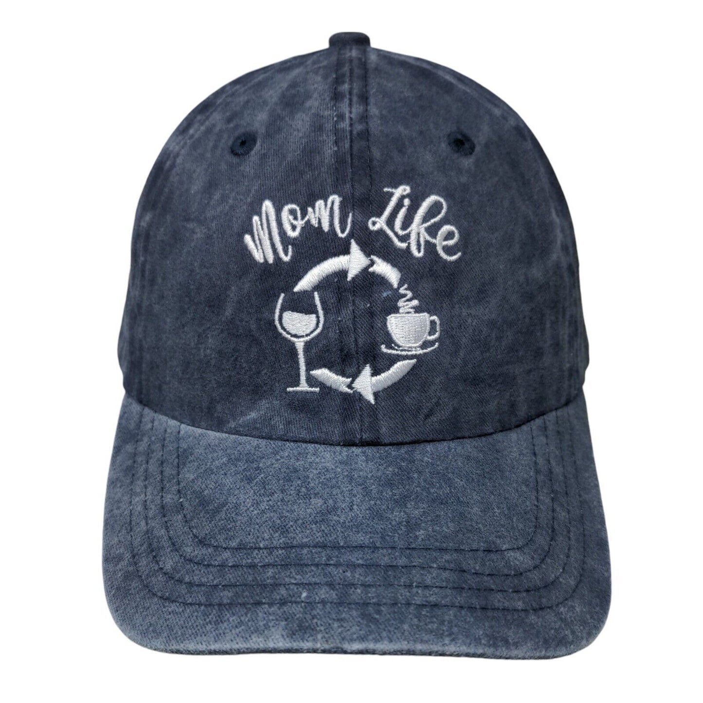 Mom Life Wine Coffee Slideback Hat Blue One Size Adjustable Embroidered