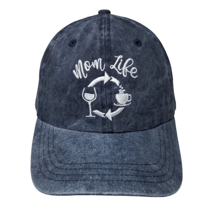 Mom Life Wine Coffee Slideback Hat Blue One Size Adjustable Embroidered