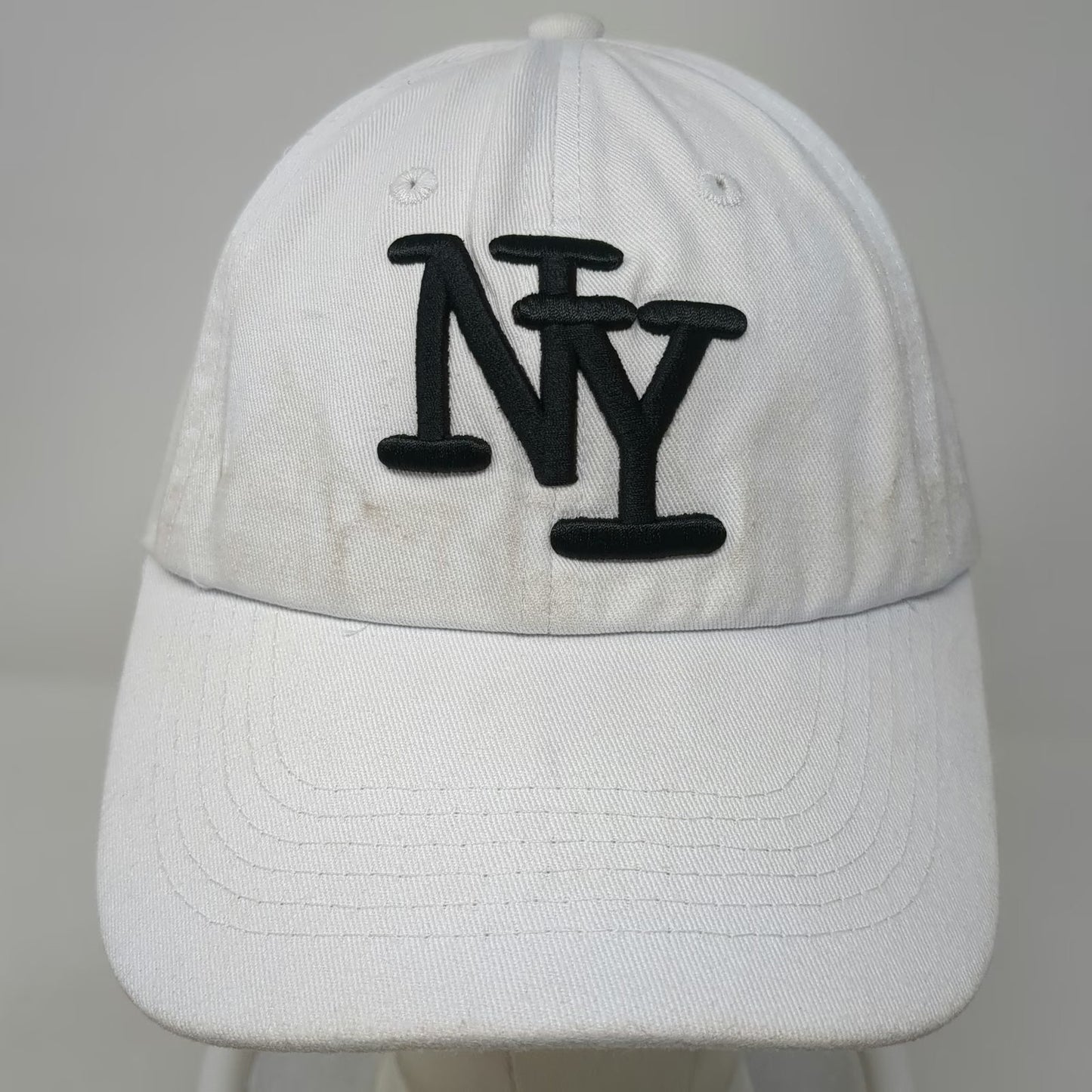Baseball Cap White One Size NY New York Embroidered Slideback Adjustable Hat