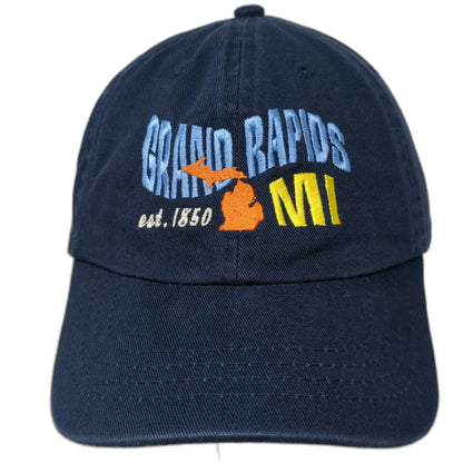 Fahrenheit Baseball Cap Blue One Size Grand Rapids MI Michigan Map Cotton Hat