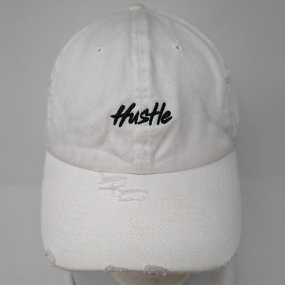 Hustle Slideback Hat White One Size Adjustable Embroidered Distressed KB ETHOS