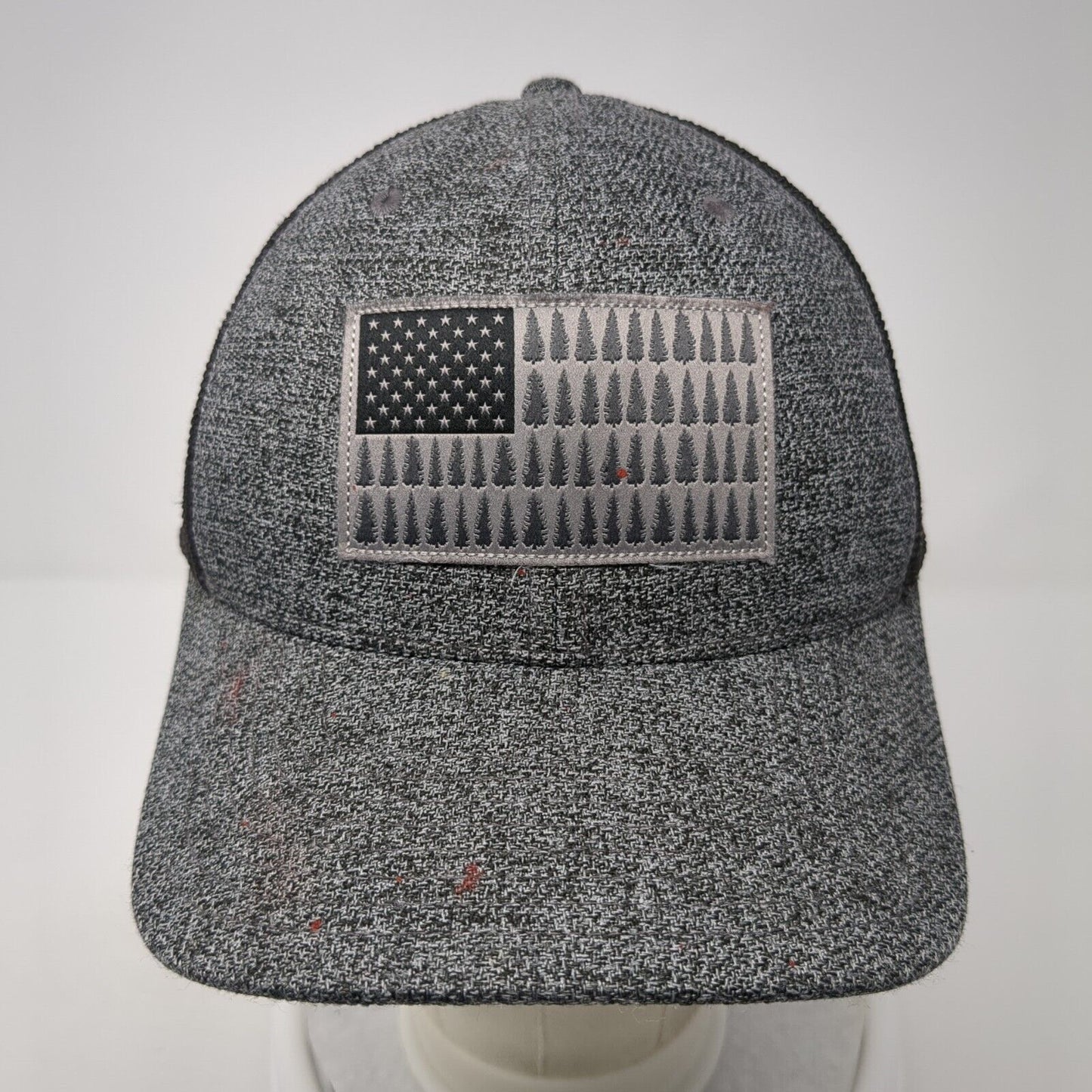 Pine Trees American Flag Fitted Trucker Hat Gray S/M Mesh Back Columbia