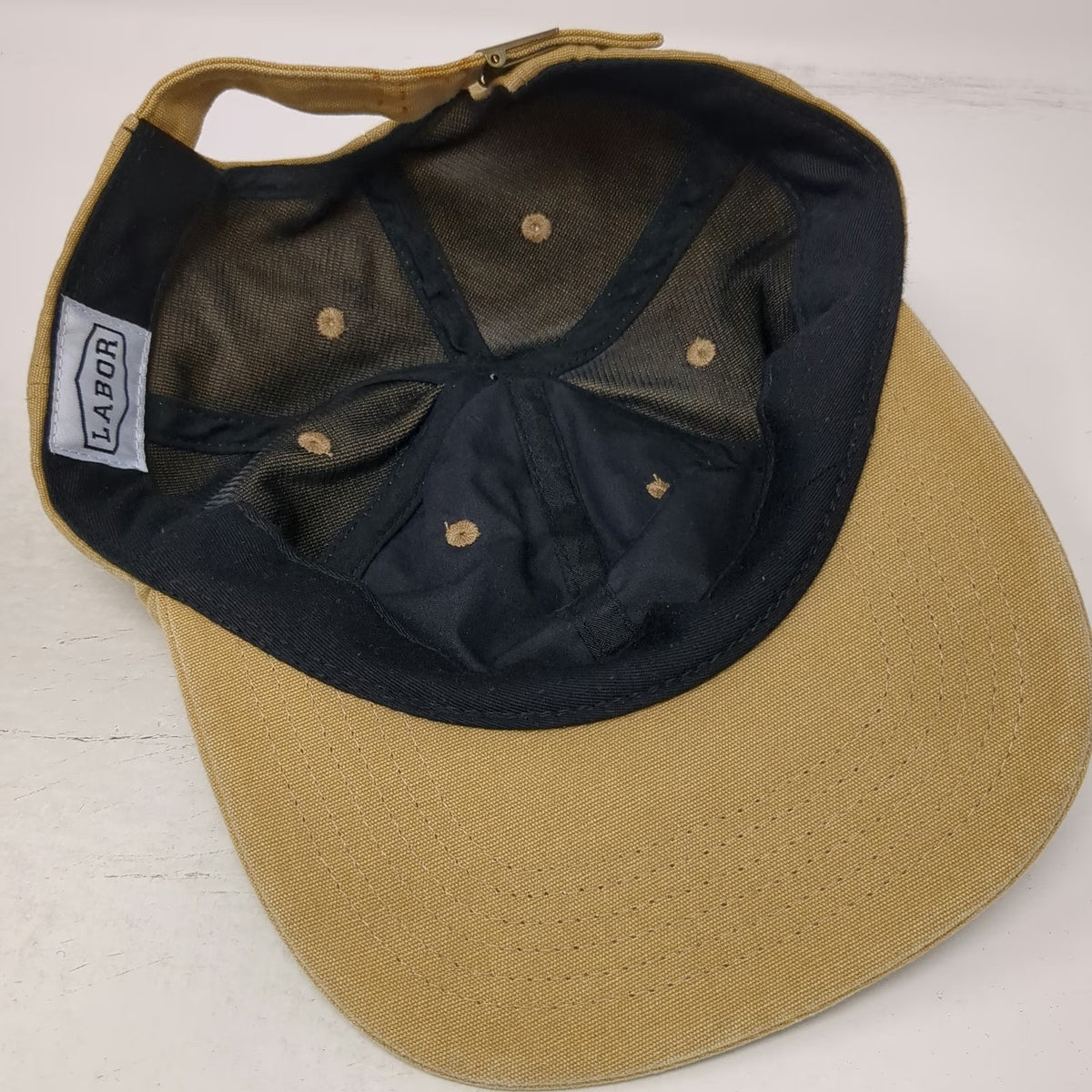 Labor Baseball Cap Brown One Size Adjustable Canvas Hat White Script Embroidery
