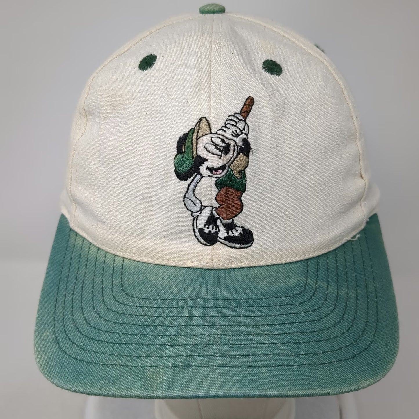 Mickey & Co. Baseball Cap White Green One Size Golfing Mickey Mouse Hat Vintage