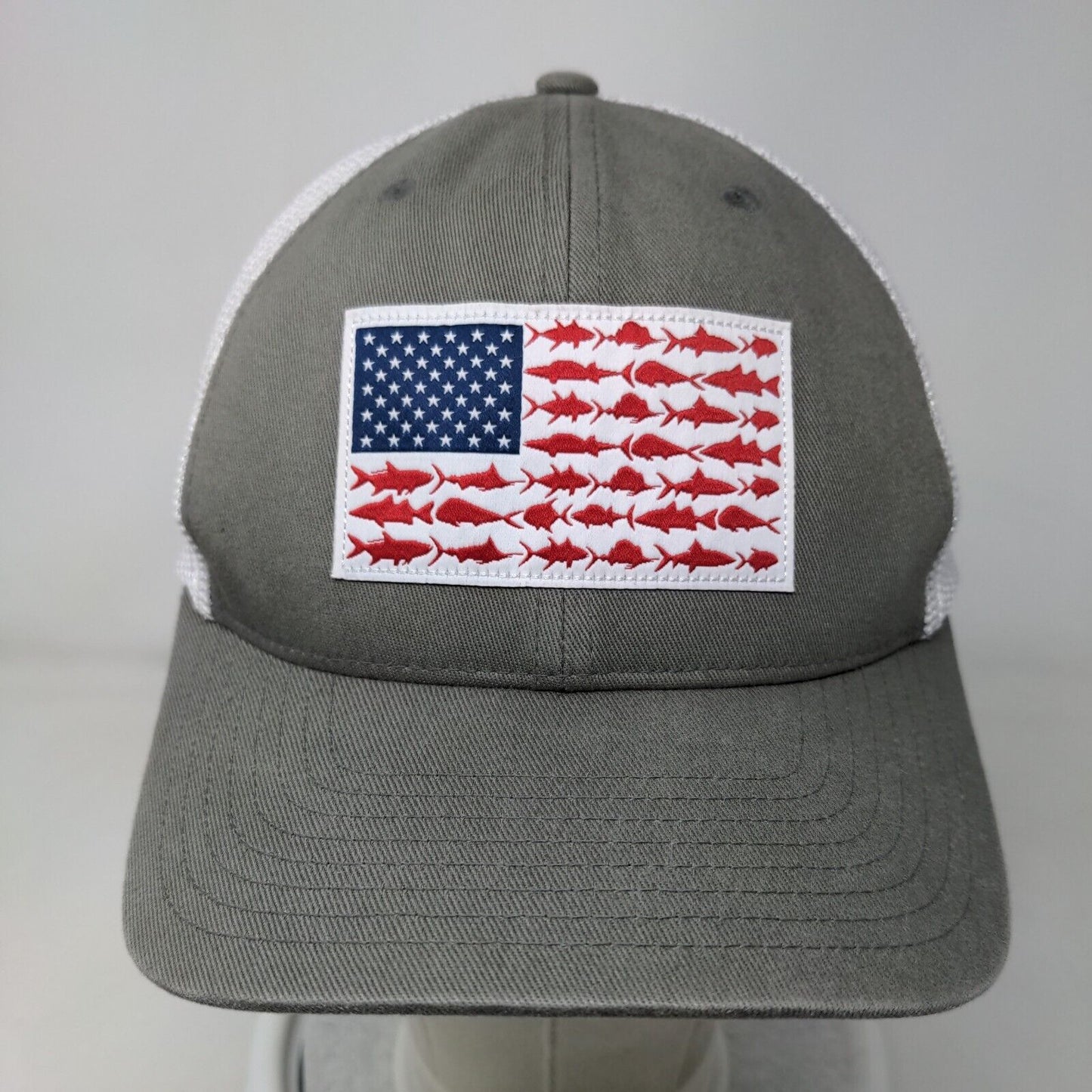 Columbia PFG Fish Flag Fitted Trucker Hat Gray L/XL Mesh Back Colorblock