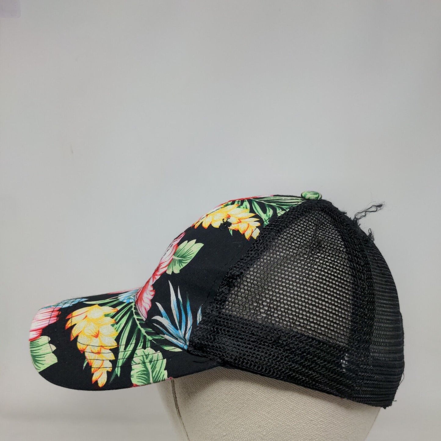 Floral Print Strapback Mesh Back Trucker Hat Multi Adjustable Hawaiian