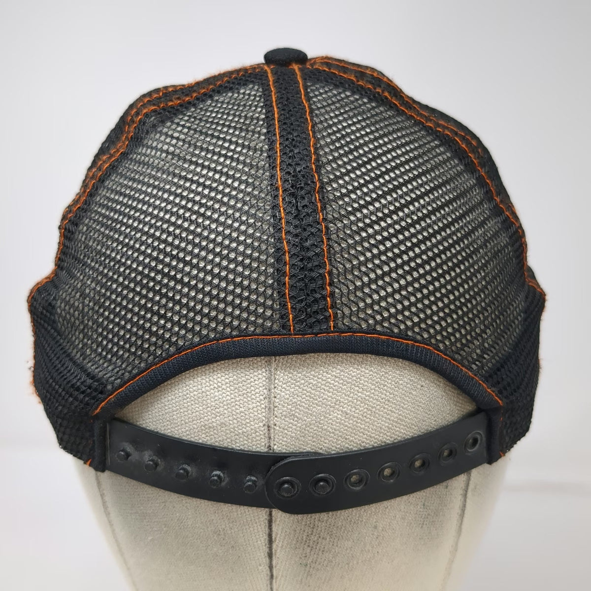 Harley-Davidson Trucker Hat Black Mesh Back Snapback Made in USA Orange Vintage