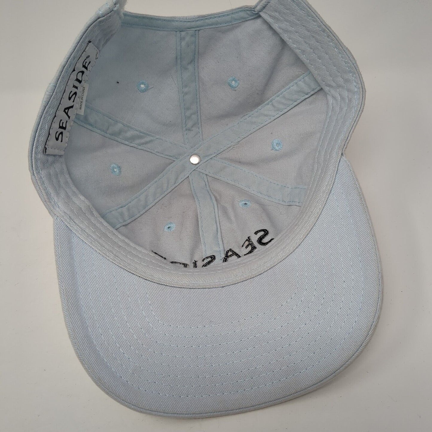 Sea Side Strapback Hat Blue One Size Adjustable Embroidered Vented Holes 6 Panel