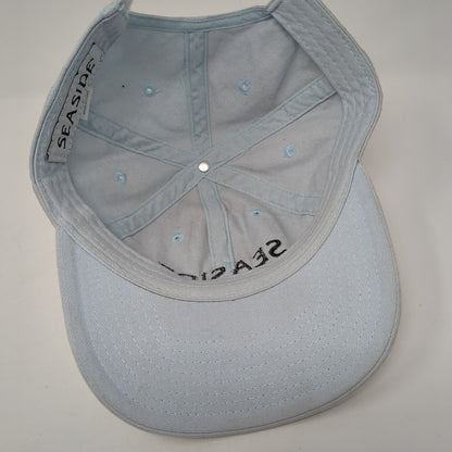 Sea Side Strapback Hat Blue One Size Adjustable Embroidered Vented Holes 6 Panel