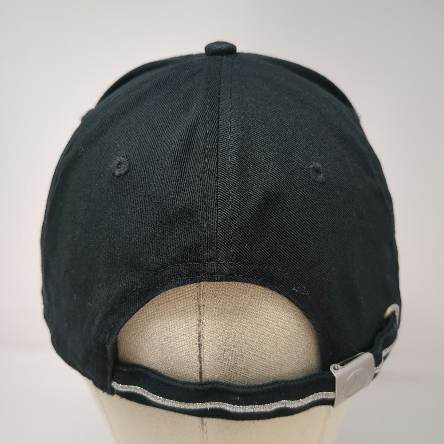 Mercedes-Benz 5 Panel Black One Size Adjustable Strap Silver Trim Logo Auto Hat