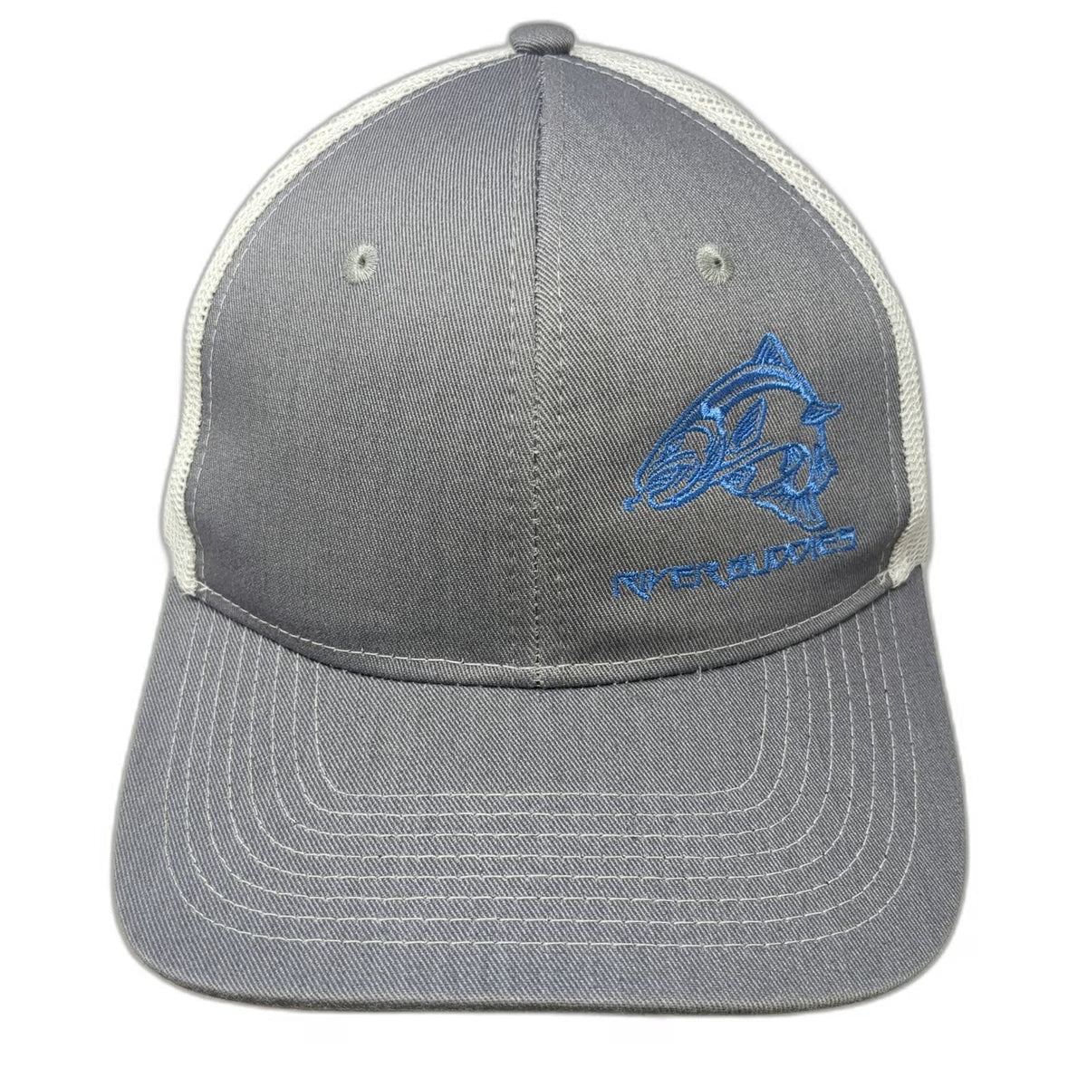 Port Authority Trucker Hat Gray OSFM Mesh Snapback River Buddies Fish Fishing